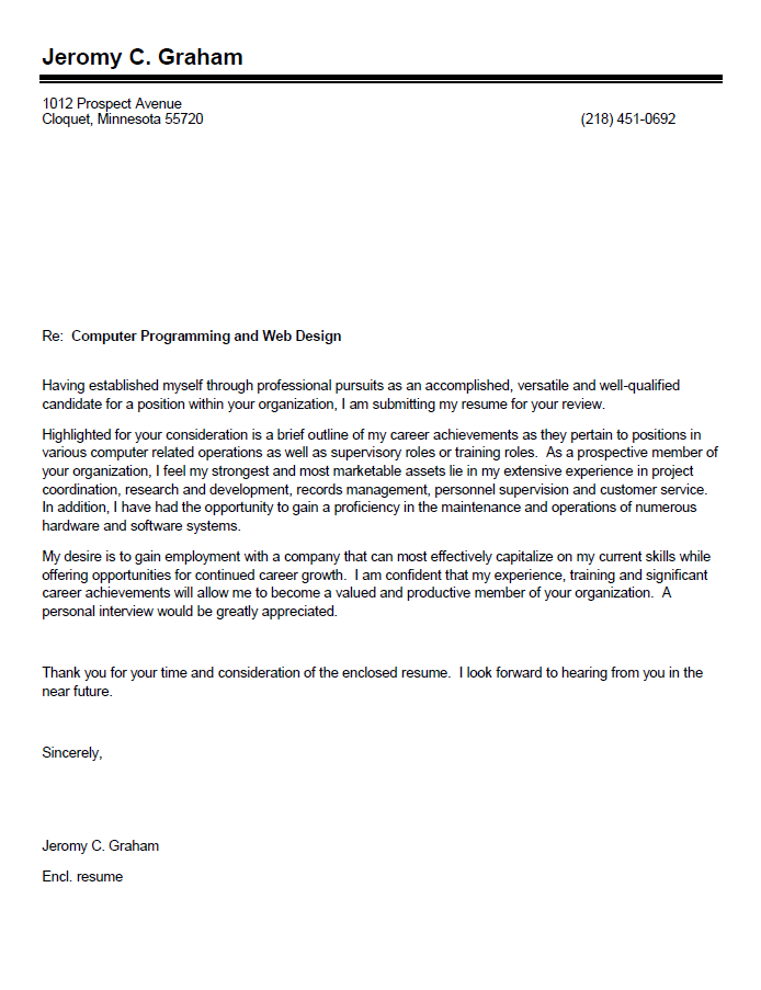 Jeromy Graham's Cover Letter