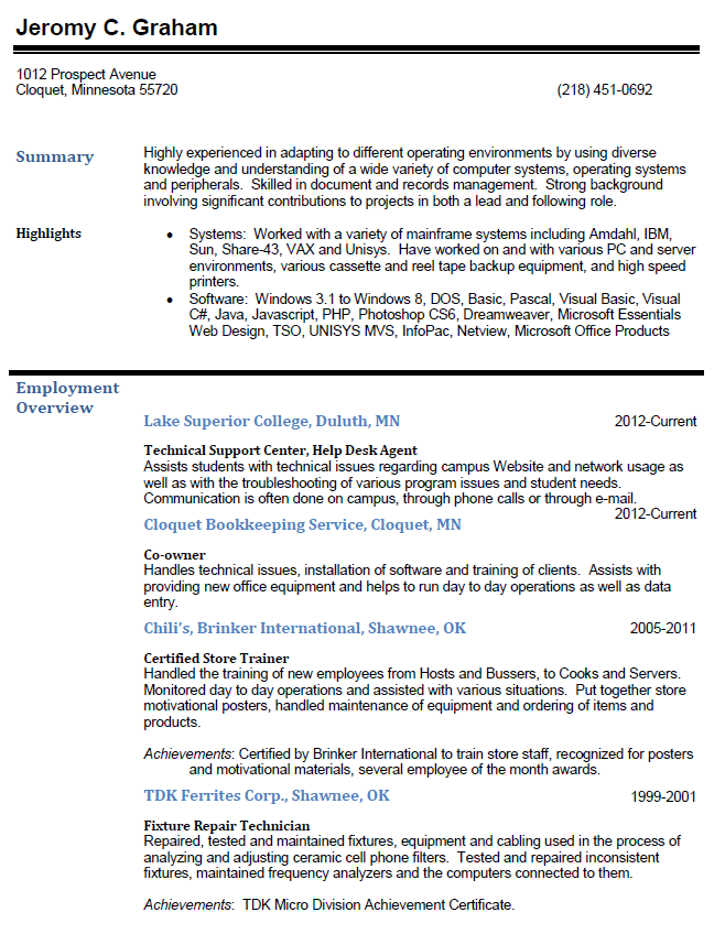 Picture of the front page of my resume